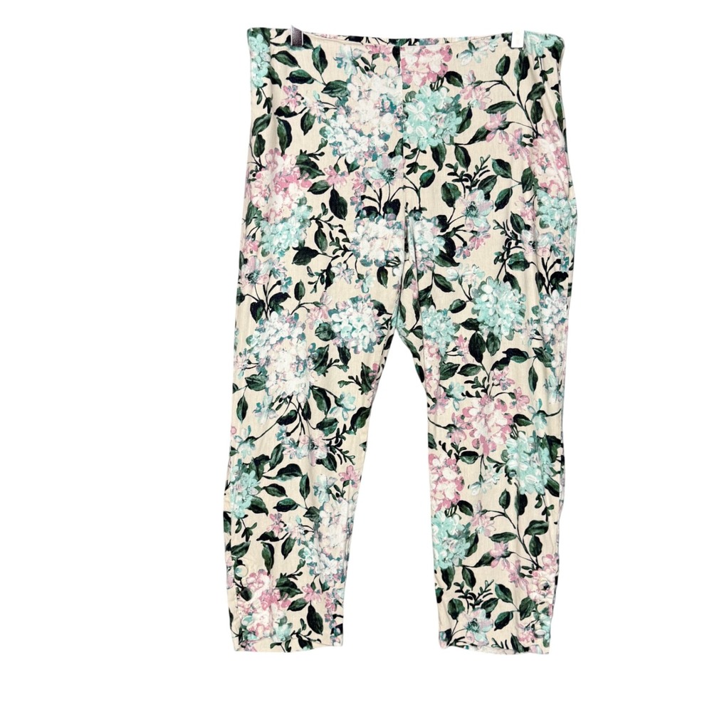 J Jill Pants Womens Large‎ Floral Pastel Linen Stretch Crop High Rise Resort